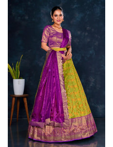 Light Green Banarasi Designer Half Saree For Women