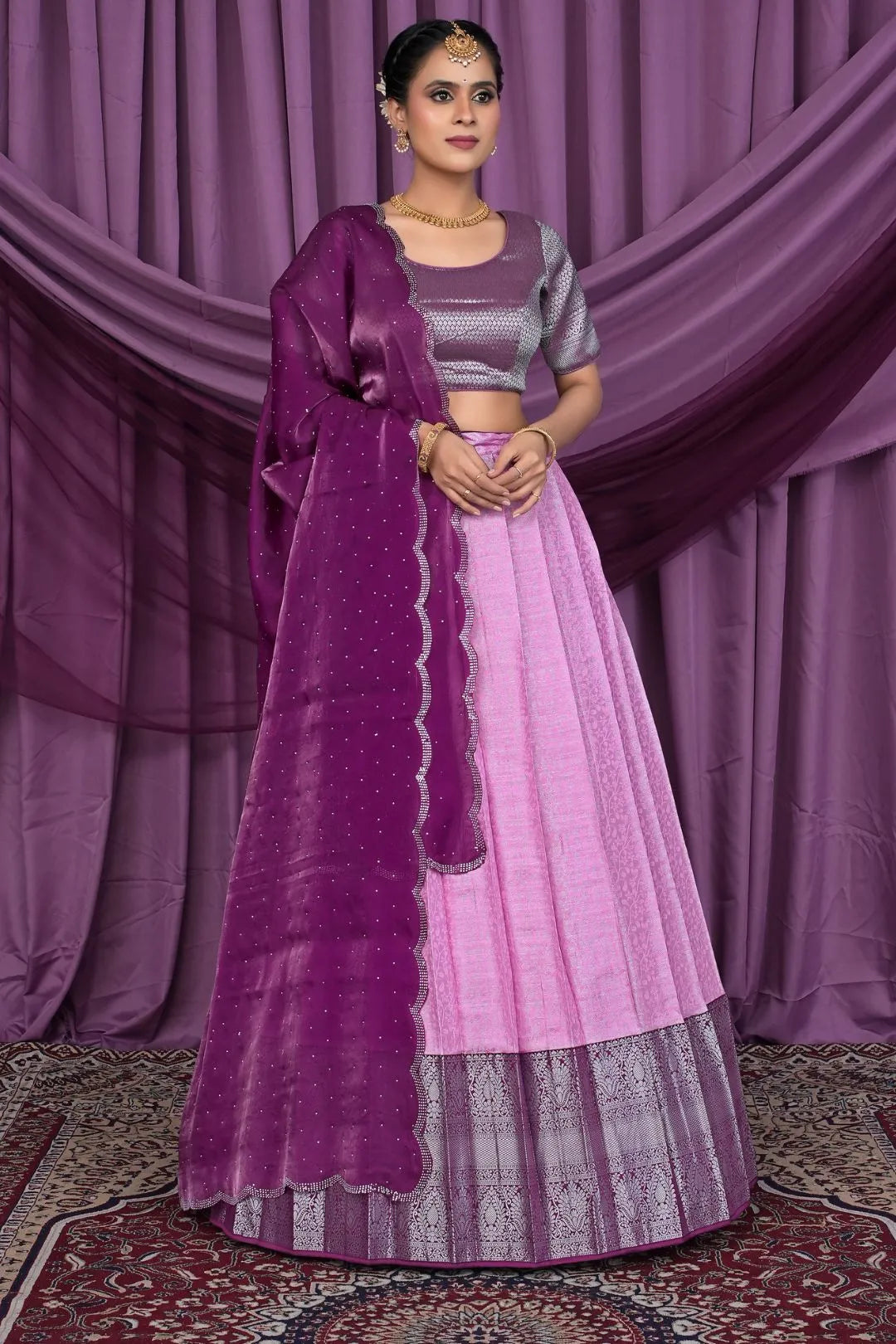 Light Pink Banarasi Silk Latest Lehenga Choli With Zari Work