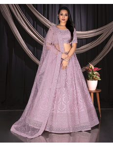 Light Pink Net Semi Stitch Embroidered Lehenga Choli For Women