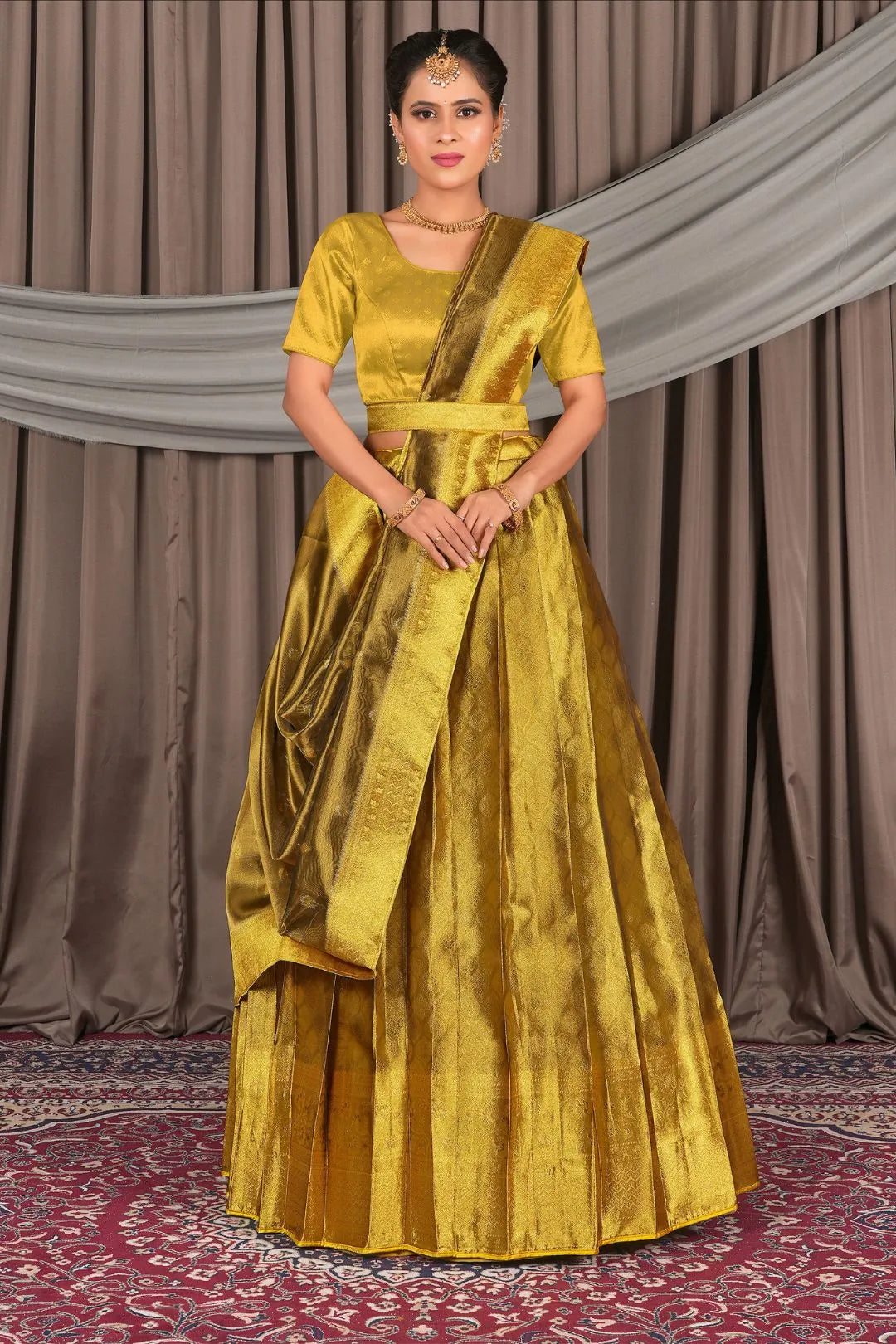 Liril Pure Two Tone Zari Tissue Pattu Half Saree For Women