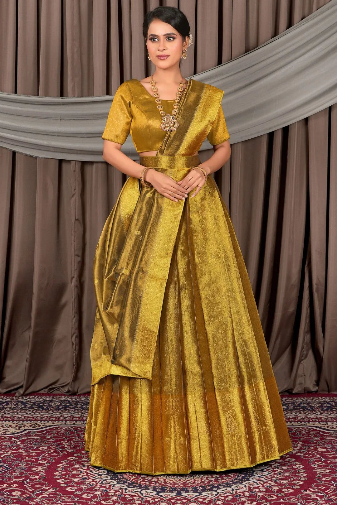 Liril Pure Two Tone Zari Tissue Pattu Half Saree For Women