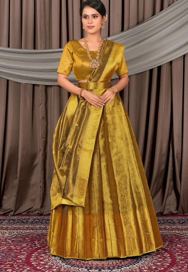 Liril Pure Two Tone Zari Tissue Pattu Half Saree For Women