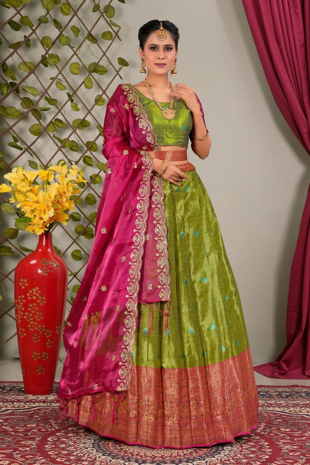 Liril Zari Silk Semi-Stitched Lehenga For Women