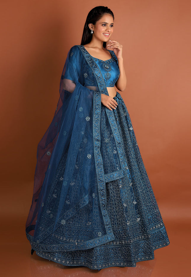 Morpich Color Floral Net Lehenga
