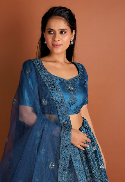 Morpich Color Floral Net Lehenga