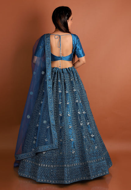 Morpich Color Floral Net Lehenga
