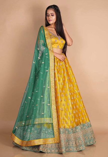 Mustard Embroidered Net Lehenga