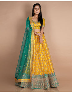 Mustard Embroidered Net Lehenga