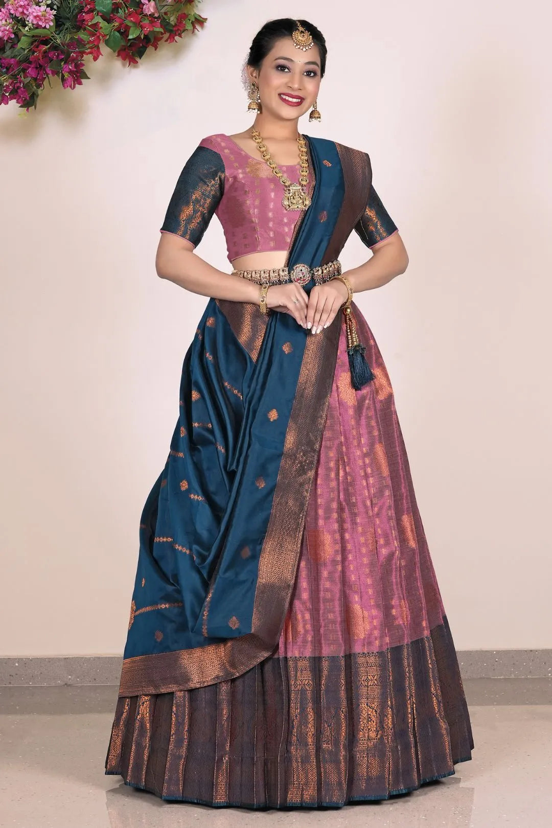 Magenta Banarasi Silk Half Saree Lehenga For Women