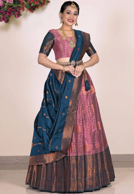 Magenta Banarasi Silk Half Saree Lehenga For Women