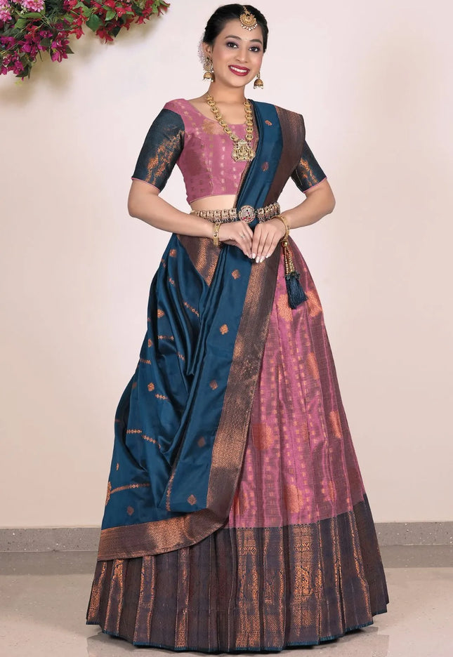 Magenta Banarasi Silk Half Saree Lehenga For Women