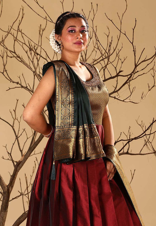 Maroon Banarasi Silk Gown