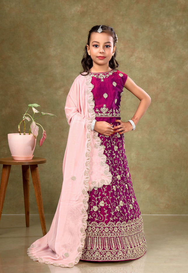 Young girl in a traditional outfit Kids Readymade Lehenga For Girls
