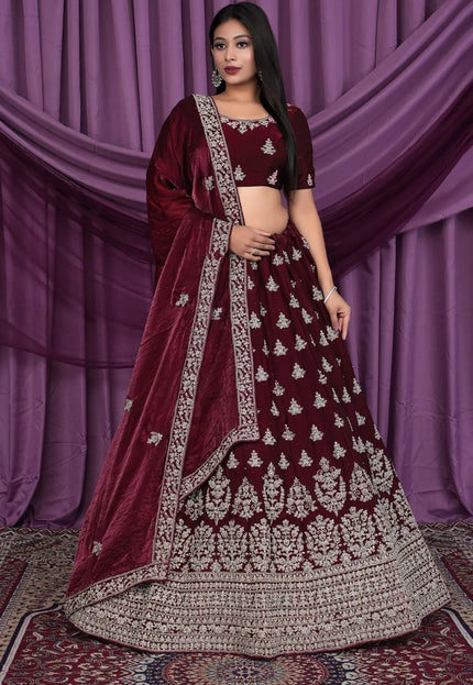 Maroon Fendy Silk Pattu Lehenga With Embroidery Work