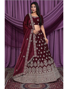 Maroon Fendy Silk Pattu Lehenga With Embroidery Work