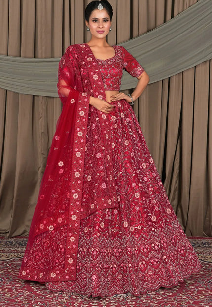 Maroon Latest Party Wear Net Lehenga Choli