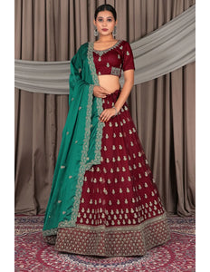 Maroon Net Designer Lehenga Choli with Rangoli Dupatta