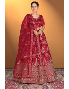 Maroon Net Lehenga Choli For Women With Embroidery Work