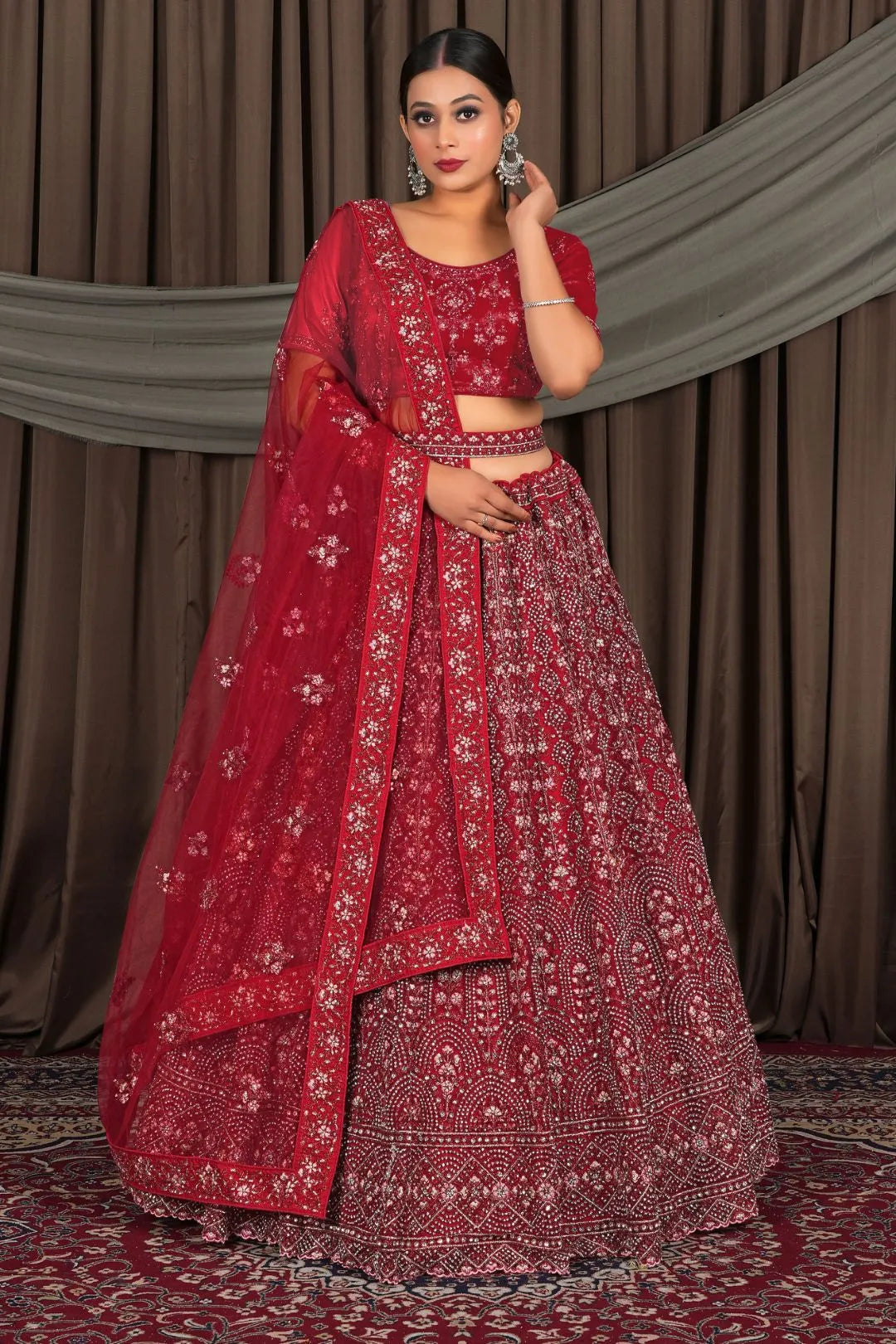 Maroon Party Wear Net Lehenga Choli For Weddings