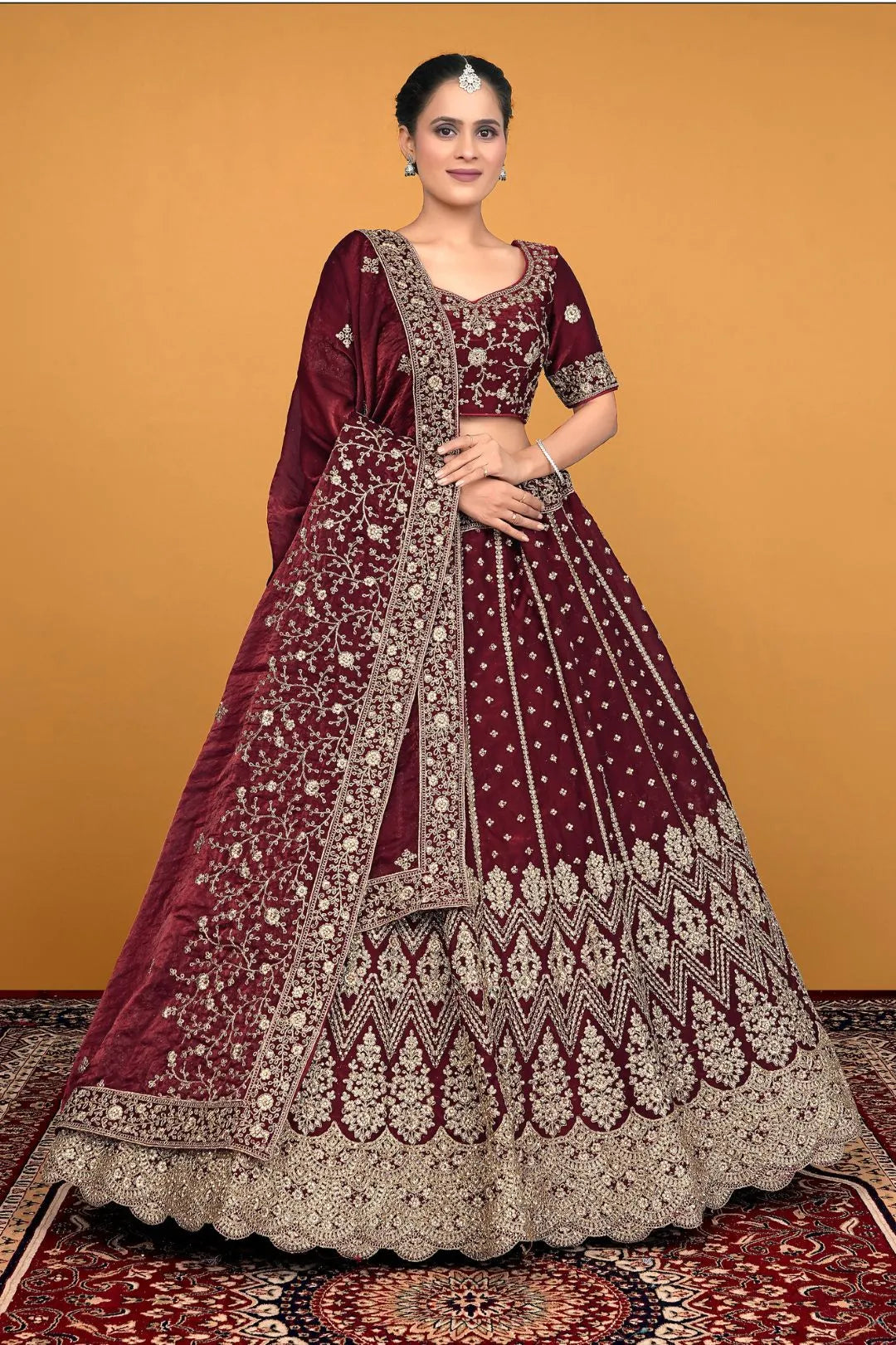 Maroon Traditional Fendy Silk Embroidered Lehenga Choli