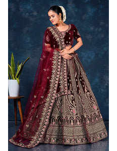 Maroon Velvet Heavy Bridal Lehenga Choli For Wedding