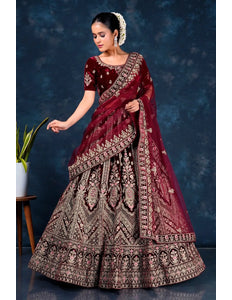 Maroon Wedding Lehenga for Bride in Velvet