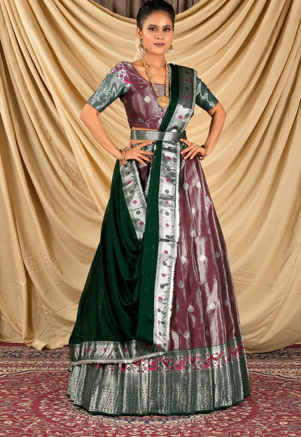 Maroon Zari Banarasi Silk Half Saree For Women