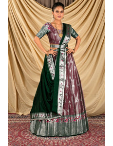 Maroon Zari Banarasi Silk Half Saree For Women