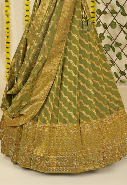 Mehendi Banarasi Silk Lehenga