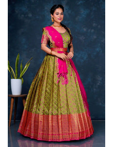Mehendi Banarasi Silk Lehenga Choli For Women