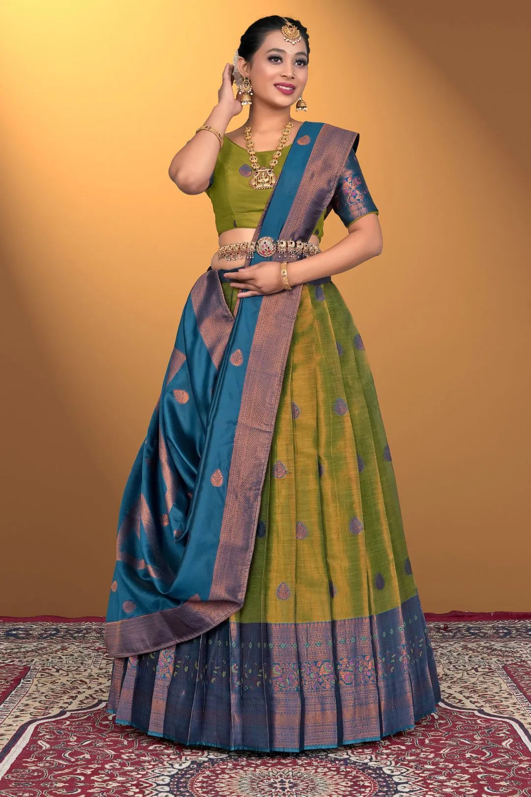 Mehendi Banarasi Silk Lehenga Design For Women