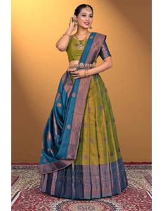 Mehendi Banarasi Silk Lehenga Design For Women