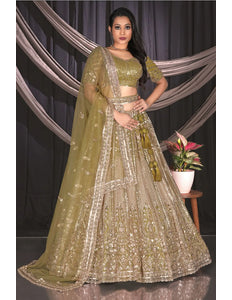 Mehendi Embroidered Net Chaniya Choli For Women