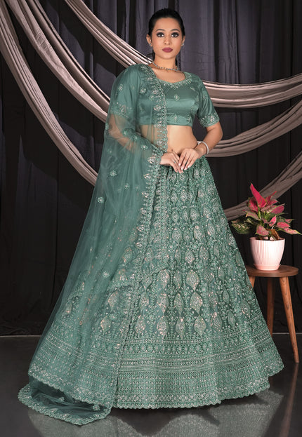 Mehendi Exclusive Net Lehenga Choli With Embroidered Work
