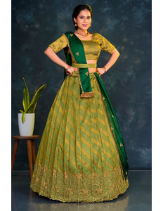 Mehendi Tissue Silk Lehenga Choli With Zari Woven