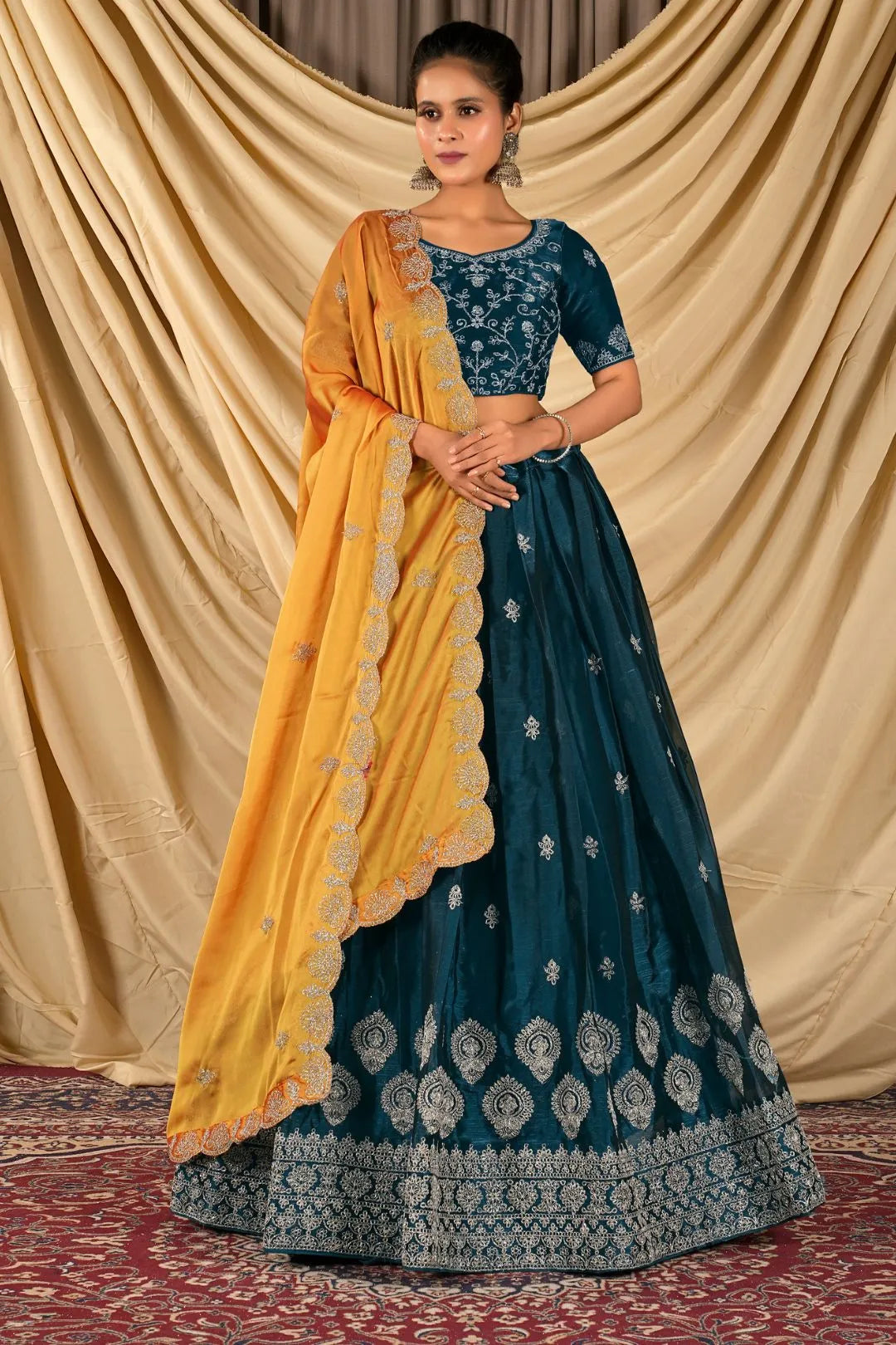 Morpich Barbery Silk Lehenga Choli With Rangoli Dupatta
