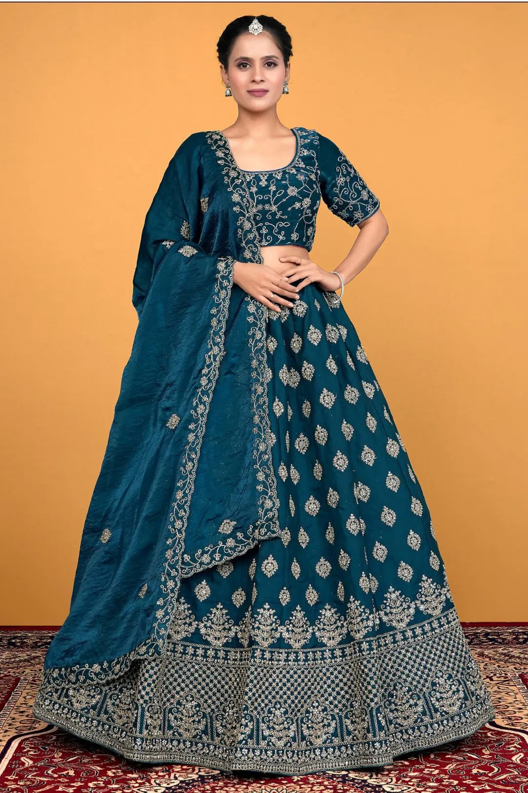 Morpich Fendy Silk Embroidered Semi-Stitched Lehenga Choli