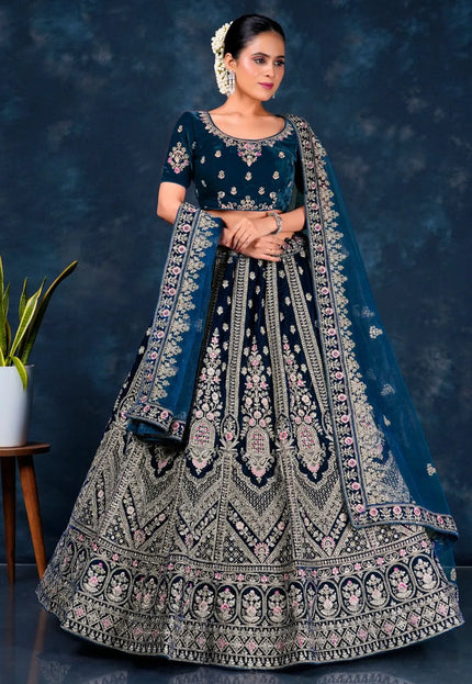 Morpich Heavy Designer Bridal Lehenga in Velvet