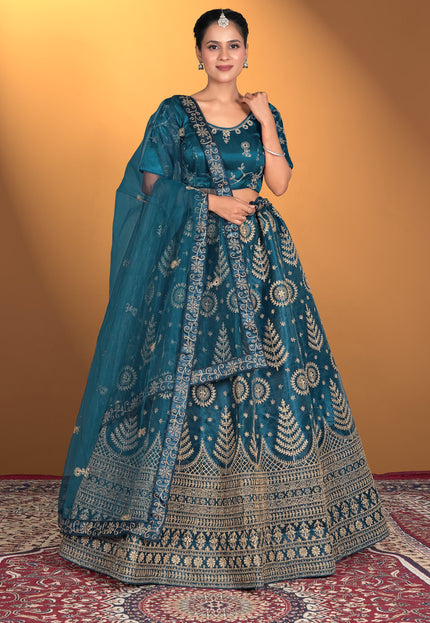 Woman wearing a traditional blue embroidered outfit