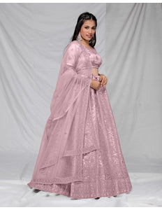 Light Pink Simple Net Lehenga