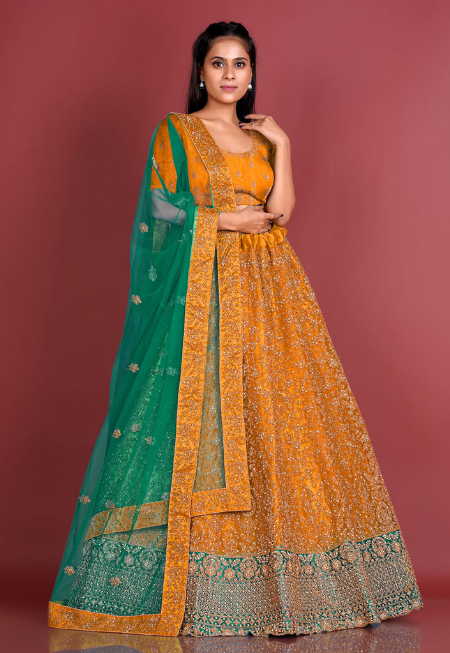 Mustard Stylish Net Lehenga
