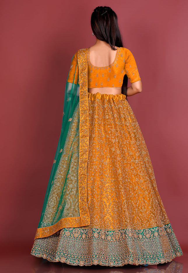Mustard Stylish Net Lehenga