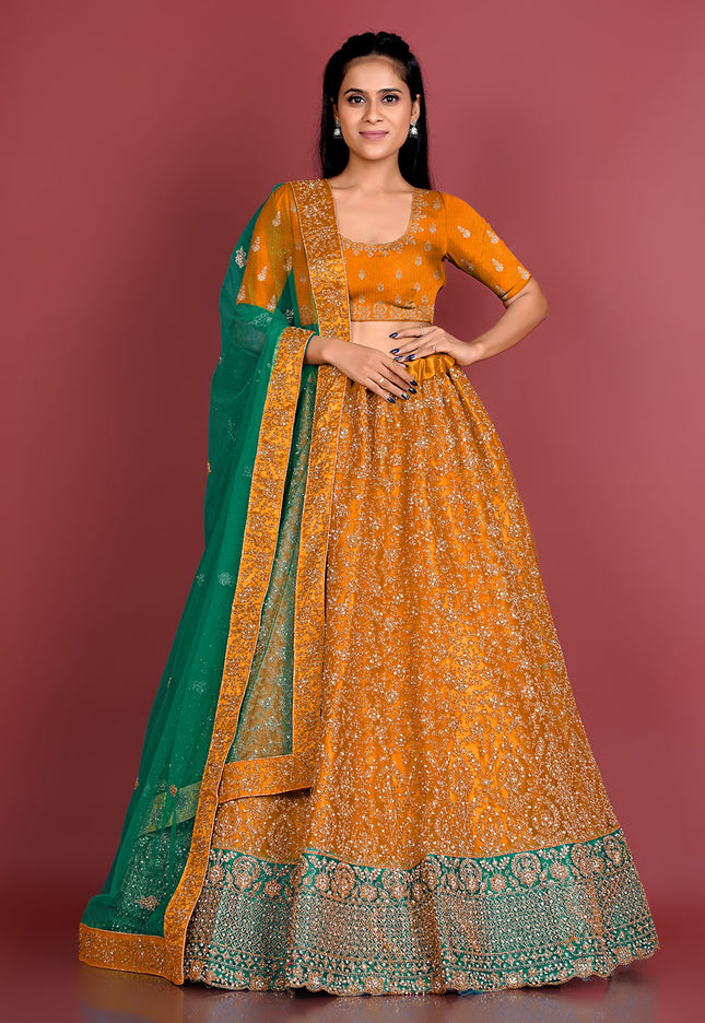 Mustard Stylish Net Lehenga