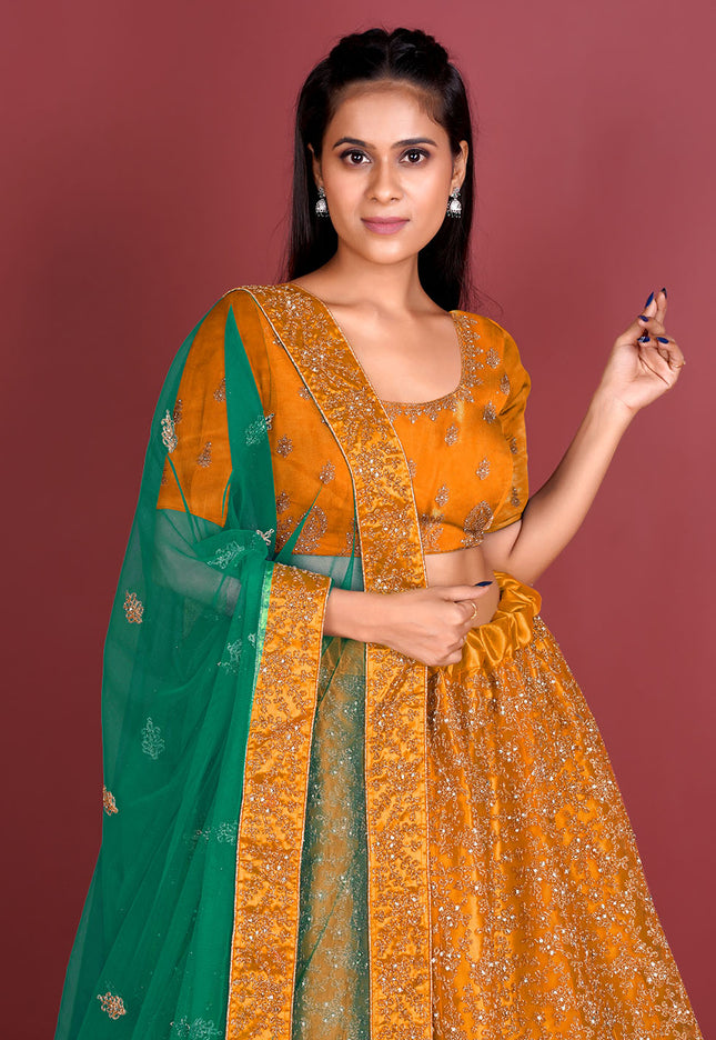 Mustard Stylish Net Lehenga
