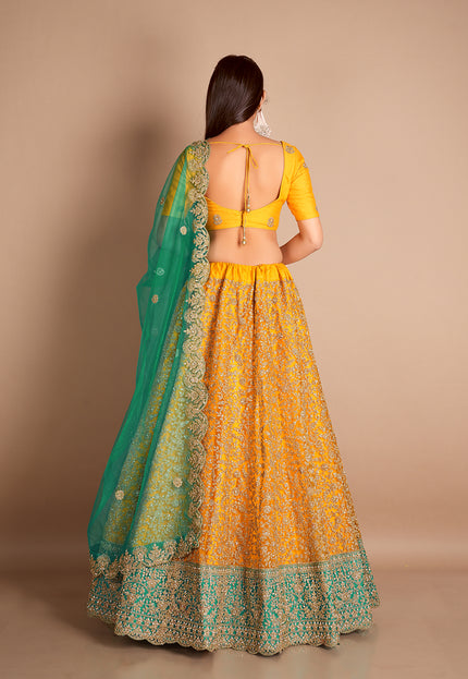 Mustard Color Designer Net Lehenga