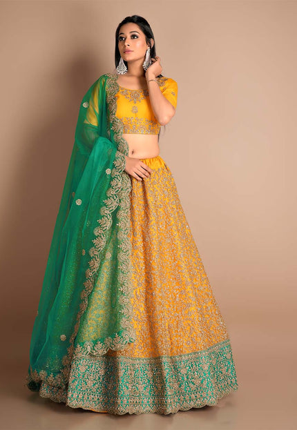 Mustard Color Designer Net Lehenga