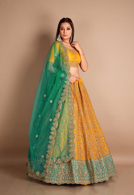 Mustard Color Designer Net Lehenga