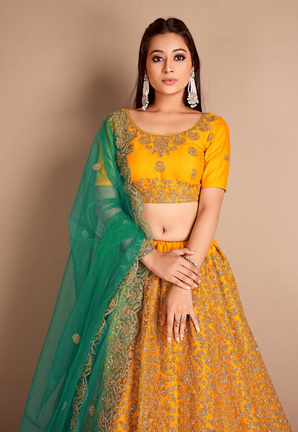 Mustard Color Designer Net Lehenga