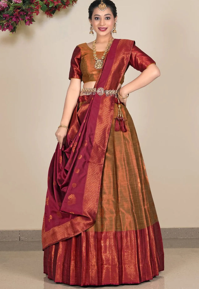 Mustard Banarasi Silk Lehenga Choli For Women