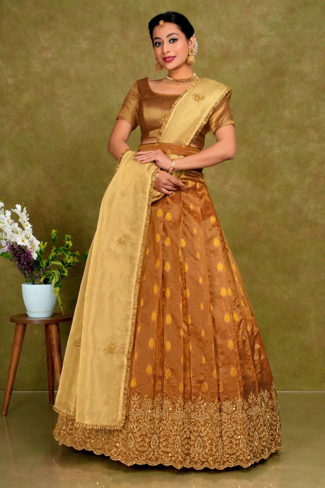 Musterd Designer Lehenga Choli in Tissue Silk For Women